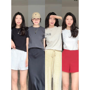 Slim Fit Short Sleeve T-Shirt 220g Cotton Solid Color Versatile Short Style Womens Summer New Arrival round Neck Top