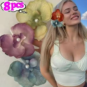 8ชิ้นกิ๊บติดผมดอกฟาแลนนอปซิสไล่ระดับสีแบบเกาหลีสำหรับผู้หญิงปิ่นปักผมดอกกล้วยไม้ไข่มุกประดับผมชายหาดวันหยุดริมทะเลเครื่องประดับผม