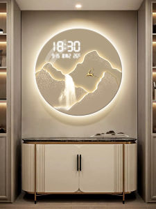 New Chinese Style Entrance Decorative Painting Electronic Clock Mountain Water Landscape High End Feeling Living Room Hallway Corridor with Light Artwork