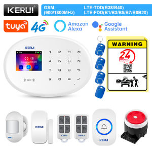 Kerui | KERUI 4G Wireless Home Alarm Set With Smoke Detector Motion Sensor Tuya Smart Alarm System WiFi GSM for Home Security W204