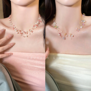 Dopamine Design Pink Pearl Necklace Vacation Wear