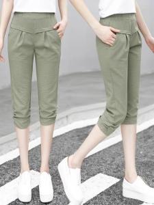 New 2024 Womens Ice Silk Cotton Linen Harlan Pants Loose Casual Thin Slimming Seven-Quarter Length High Waist Casual Pants