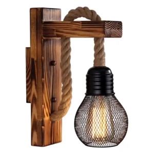 Industrial Wall Sconce Vintage Metal Wood Light Rustic Farmhouse Black Wall Lamp for Dining Room Bedroom Indoor