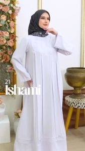 ISHAMI 21 DRESS MUSLIM ETHICA KEKINIAN BLACK & WHITE COCOK UNTUK OUTFIT LEBARAN HAJI/UMROH TERBARU 2025