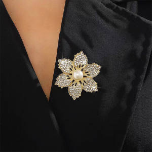 C.three Sparkling Diamond Bauhinia Brooch Exquisite High-end Brooch Women Fixed Suit Brooch