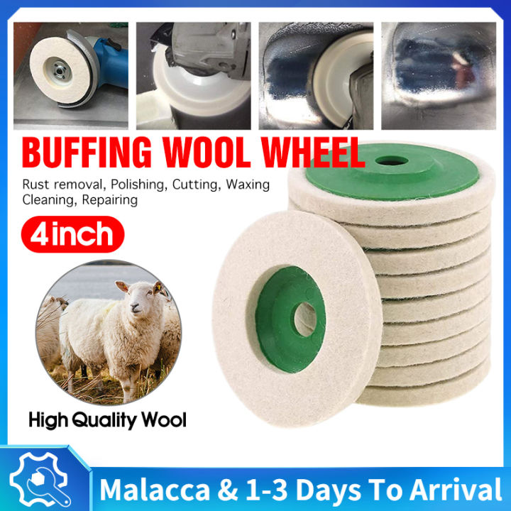 10 Pack 4 Inch Round Wool Felt Disc Wheel Pad, for 100 Angle Grinder,  Buffing Polishing Buffer Bore Dia-White & Green
