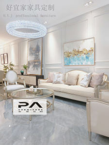 Accessible Luxury American Sofa Minimalist Small Apartment Leather Fabric Sofa Living Room French Solid Wood Classy Sofa Combination Furniture