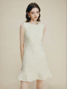 FAMANXUAN | Wool Boucle Houndstooth Dress Peplum Mermaid Skirt for Fall Women