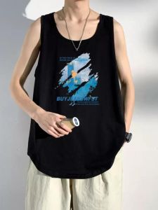 Pure Cotton T-Shirt Vest Mens Loose Waistcoat Men Sleeveless Hurdle Crossing Sports Fitness Basketball Mens Plus Size Summer Tide