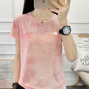 Tinikeng Womens Ice Silk Short Sleeve Fitness Running Suit Breathable Quick Dry Two Piece Set Camouflage Short Shorts