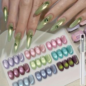 เจลแม่เหล็กตาแมว 9 สี MORDDA เจลยูวีแอลอีดีสำหรับแช่น้ำยาล้างเล็บ อุปกรณ์ทำเล็บสำหรับร้านเสริมสวย เครื่องมือตกแต่งเล็บแฟชั่นลายโฮโลแกรม