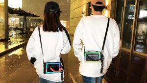 Mini Chain Decor Box Bag Fashion Sling for Women Men Reflective Shoulder Crossbody Korean Classic Messenger Beg Lelaki