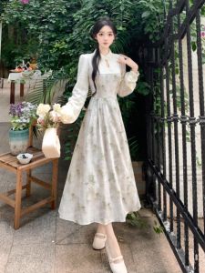 plus Size Womens New Chinese Style Long Dress Slimming Waist Design Commute Elegant Lady High Waist Spring Autumn Long Skirt