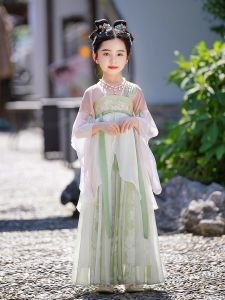 Elegant Traditional Chinese Childrens Dress Girls Cheeky Chest Length Tang Suit Spring Autumn Fashionable Little Girl Skirt