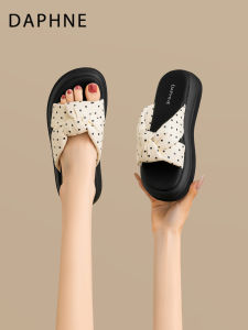 Daphne | Dots Patterned Slipper Sandals White Thick Sole