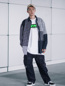 Xpx Zhou Bai Hao Multi Pasted Checks Blocks Long Sleeve Shirt Trendy Youth Pop Standard Fit Autumn 2021 Sharp Collar