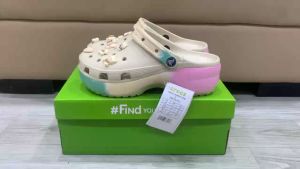 DÉP SỤC ĐẾ XUỒNG NHỰA ĐI MƯA CROCS BAND ĐẾ CAO GÓT HỒNG OMBRE CLOG CHO NỮ