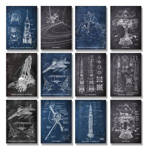 Chalkboard Vintage Blueprint Poster Canvas Painting Prints Space Shuttle Artwork Science Wall Art Gift Home Room Decor