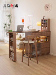 Scandinavian Solid Wood Bar Table For Home Living Room Retractable Movable Integrated Sideboard Cabinet Small Apartment Partition Japanese Style Kitchen Island