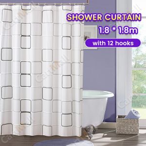 Bathroom Waterproof Shower Curtain Cartoon Pattern 1.8*1.8m With 12 Hooks