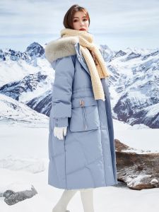 plus Size Duck down Jacket Womens Mid-Length Korean Style Loose Fit Winter Coat Memory Fabric Polyester Fiber White Duck down