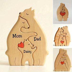 Wooden Puzzle Family Bear Set Crafts Bear Hug Ornaments Family DIY Mothers Day Gift