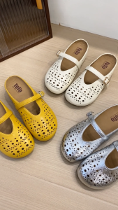 YOTO Perforated Mary Jane Loafers For Women Adjustable-Strap Softy Breathable Platform With 5cm Height Half Shoes