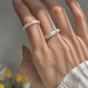 925 Sterling Silver Frosted Surface Ring for Women Ins Minimalist Luxury Ring Earings Accessory Sparkling Series Jewelry