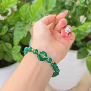 Q1984 Vòng Ngọc Agate Xanh mix đồng điếu Hippy Ngọc Agate Xanh bi vàng 10k cho mệnh Mộc và Hoả - Phong Thuỷ TUDO