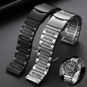 Premium Stainless Steel Flat End Watch Band 18mm 20mm 22mm 24mm Breathable Mesh Metal Strap Silver Black Bracelet for Luxury Men