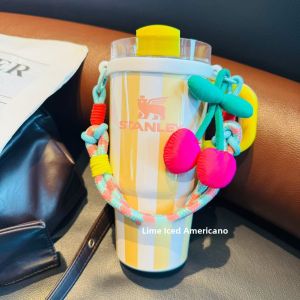 Stanley Summer Cherry Woven Handheld Rope Cup Cover Universal Cup Accessory for Water Cups Durable Polyester Beverage Utensils