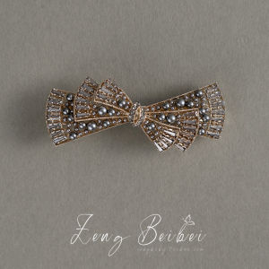 Elegant Mica Grey Bowknot Hair Clip 3D Backofhead Spring Clip Unique Stylish French Vintage Top Clip Fashionable Hair Accessories