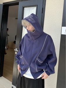 เสื้อแจ็คเก็ตฮู้ดปักลายตัวอักษรชาย 2 ซิป ทรงหลวม แขนยาว ปกติ ฤดูใบไม้ร่วง 2025 จีน ลำลอง คู่รัก