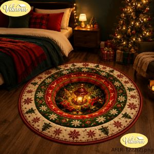 VIKAMA Round 3D Christmas Rug Creative Optical Illusion Rug New Years and Winter Holiday Indoor Area Rug Home Decor