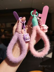 Short Plush Mobile Phone Lanyard Key Ring Durable Cute Cartoon Pendant Versatile Key Cover for Winter Season Digital Accessory
