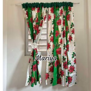 Christmas GREEN/White  Design Matchy Curtains Window Door Lababo