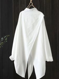 White Long Loose Womens Shirt Summer New Design Sensation Small Crowd Sunscreen Clothing Vintage Style Button up Polo Neck