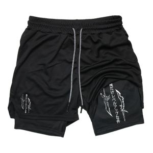 Solo Leveling Print 2in1 Running Workout Shorts for Men Gym Performance Compression Shorts with Phone Loop Athletic Activewear