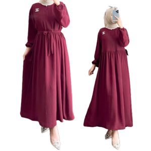 [Bisa COD] Terbaru Savina Midi Dress Matt Crinkle Airflow + Sablon / Baju Muslim Wanita Kekinian / Dress Wanita Murah