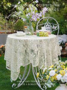 White French Lace Country Tablecloth Artistic Retro round Tea Table Dining Cover Cloth INS Style European Tablecloth Polyester Material