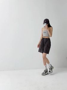 Pure Cotton Washed Shorts Womens Summer New Loose Straight Cargo Pants Casual Hot Girl Wide Leg Sports Shorts