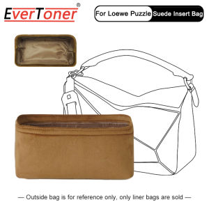 EverToner Fits For Loewe-PUZZLE Suede Insert Bag Organizer Makeup Handbag Organizer Portable Cosmetic Bag