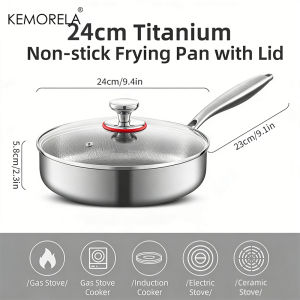 24/28cm Frying Pan Non-stick Wok With Lid Titanium Stainless Steel Egg Steak Skillet Induction Cooker Gas Stove Kitchen Cookware