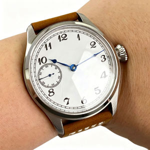 Tandorio | Sterile 42mm Vintage Pilot Watch Asia 6497 Hand-Wind ST3600 Mechanical Watches Men White Dial Leather Strap Sapphire Glass