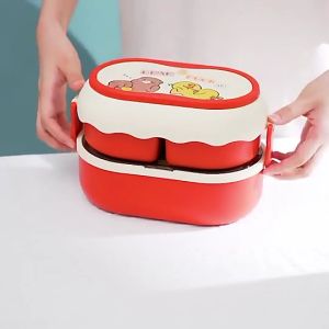 Lunch Box 1.6 L - Double Layers FREE Sendok Garpu & Sumpit - Ada Pegangan