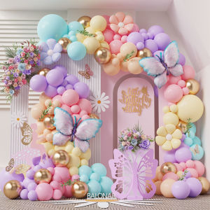 153pc Macaron Pink Purple Butterfly Balloon Garland Yellow White Daisy Flower Foil Helium Ball Wedding Birthday Baby Shower Deco