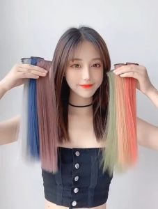 Synthetic Color Wig Piece Invisible Highlighting Hair Extension Piece Female Long Straight False Hair Extintion Short Hair