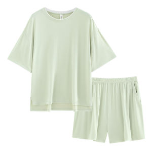 yuenei | Couples Summer Ice Silk Modal Sleepwear Womens Style Thin Short Sleeve Shorts Home Clothes Mens Set Comfortable Breathable