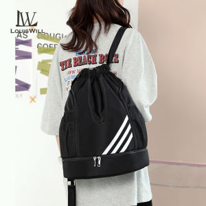 LouisWill Drawstring Backpack Bag Outdoor Waterproof Gym Backpack Sports Yoga Gym Swim Bag Nylon Fiber String Backpack for Kids Men Women With Shoe Compartment