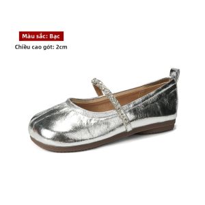 MIFEI | Giày Baler Pháp Màu Bạc Kiểu Mary Jane cho Phụ Nữ